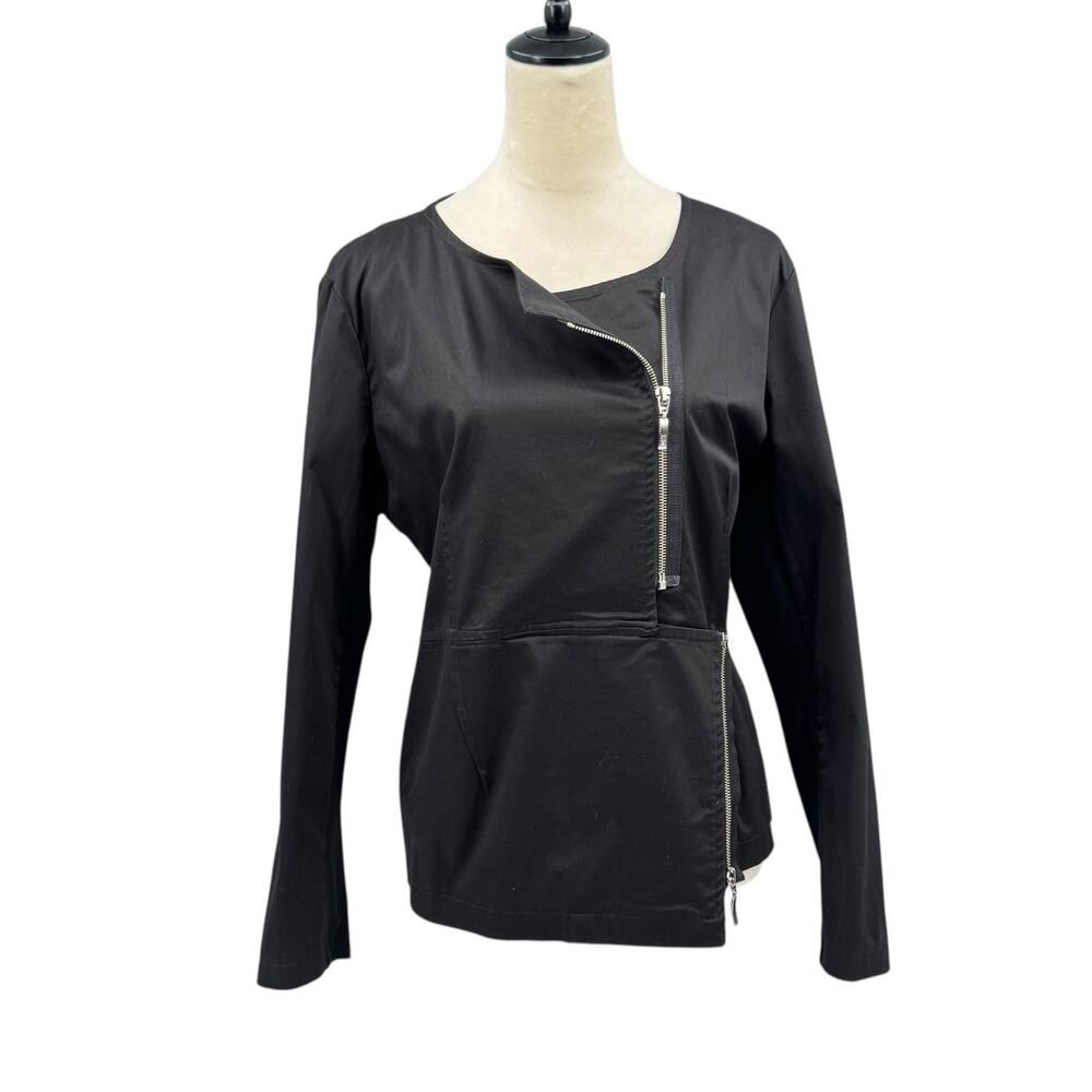 XD Xenia Design Black Poplin Cotton Asymmetrical Zip Moto Jacket